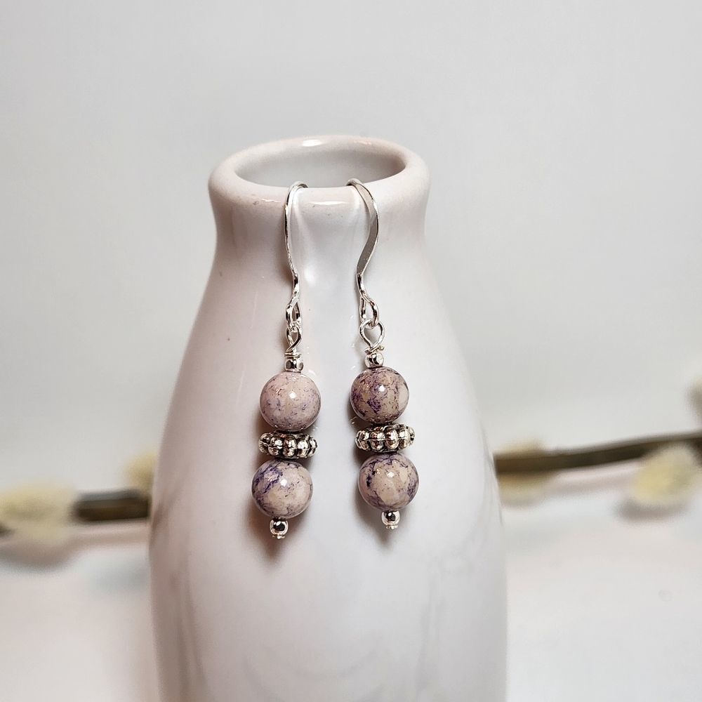 Lilac Riverstone Handmade Earrings On Sterling Silver Hypoallergenic Ear…